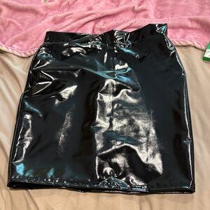 Shiny Black Faux Patent Leather Mini Skirt